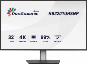 IIYAMA Monitor 31.5 cala ProGraphic HB3201UHSNP-B1 4K,IPS BLACK 2.0,450cd,VESA USB-c dock(PD:96W),HDMI,DP,DAISY/CHAIN,4xUSB,RJ45,3000:1,sRGB:100%,DCI-