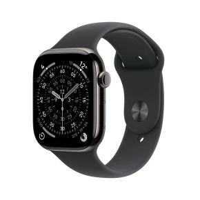 Apple Watch Series 11 Cellular 46mm Łupkowa koperta tytanowa z czarnym paskiem sportowym - M/L