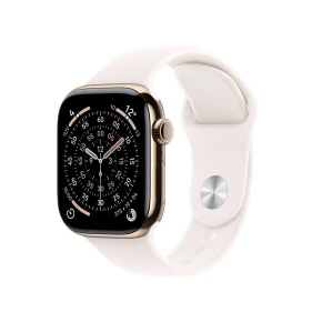 Apple Watch Series 11 GPS + Cellular 46 mm, złota tytanowa koperta z paskiem sportowym w kolorze jasnego rumieńca - M/L (MFD64ZR/A)