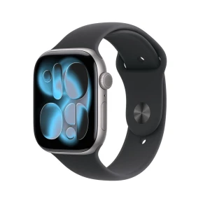 Apple Watch Series 11 GPS 46mm Aluminiowa koperta gwiezdna szarość czarny pasek sportowy - M/L