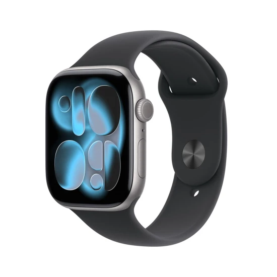 Apple Watch Series 11 GPS 46mm Aluminiowa koperta gwiezdna szarość czarny pasek sportowy - M/L