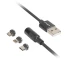 Lanberg Kabel magnetyczny COMBO USB-A(M)->USB MICRO(M)+LIGHTNING(M)+USB-C(M) 2.0 1m czarny QC 3.0