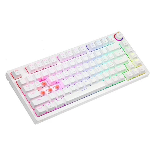 Savio Klawiatura mechaniczna bezprzewodowa PHENIX WHITE Gateron Red Pro, ABS