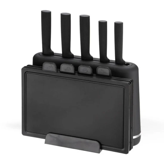 Feel-Maestro Zestaw noży + desek na podstawce MR-1412-BLACK