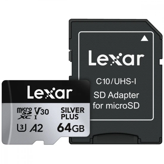 Lexar Karta pamięci microSD 64GB C10 A2 U3 V30 205/100MB/s Silver Plus