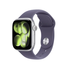 Apple Watch Series 11 GPS + Cellular 42 mm, obudowa z aluminium w kolorze srebrnym z fioletowym paskiem sportowym – M/L