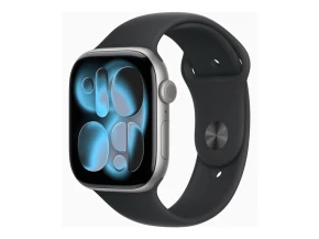 Apple Watch Series 11 GPS + Cellular 46 mm, obudowa z aluminium w kolorze gwiezdnej szarości z czarnym paskiem sportowym – rozmiar S/M