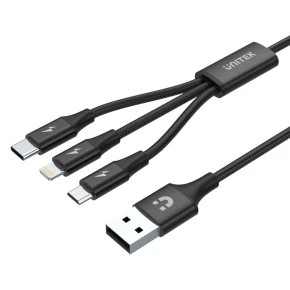Unitek Kabel USB-A 3w1 USB-C/microUSB/ Lightning czarny C14049BK
