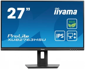 IIYAMA Monitor 27 cali ProLite XUB2763HSU-B1 IPS,100HZ,ECO,3ms,SLIM,HDMI,DP,2x USB3.22x2W,HAS(150mm),TCO,EPEAT