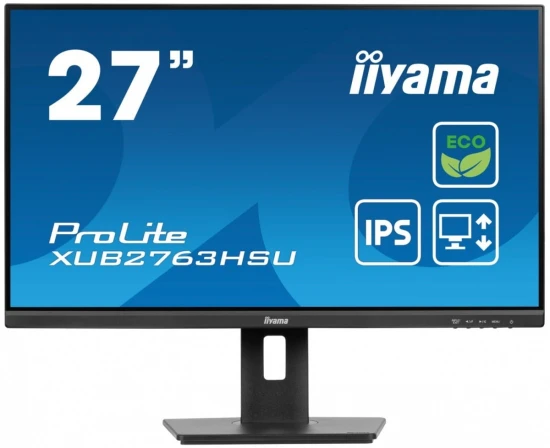 IIYAMA Monitor 27 cali ProLite XUB2763HSU-B1 IPS,100HZ,ECO,3ms,SLIM,HDMI,DP,2x USB3.22x2W,HAS(150mm),TCO,EPEAT