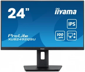 IIYAMA Monitor 23.8 cala ProLite XUB2492QSU-B1 IPS,QHD,USB-C,100Hz,3xUSB(3.2),HDMI,DP  300cd/m2,FreeSync,2x2W,HAS(150mm),PIVOT